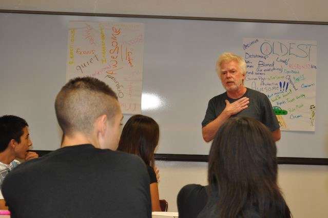 Mike holds forth at a teen leader training